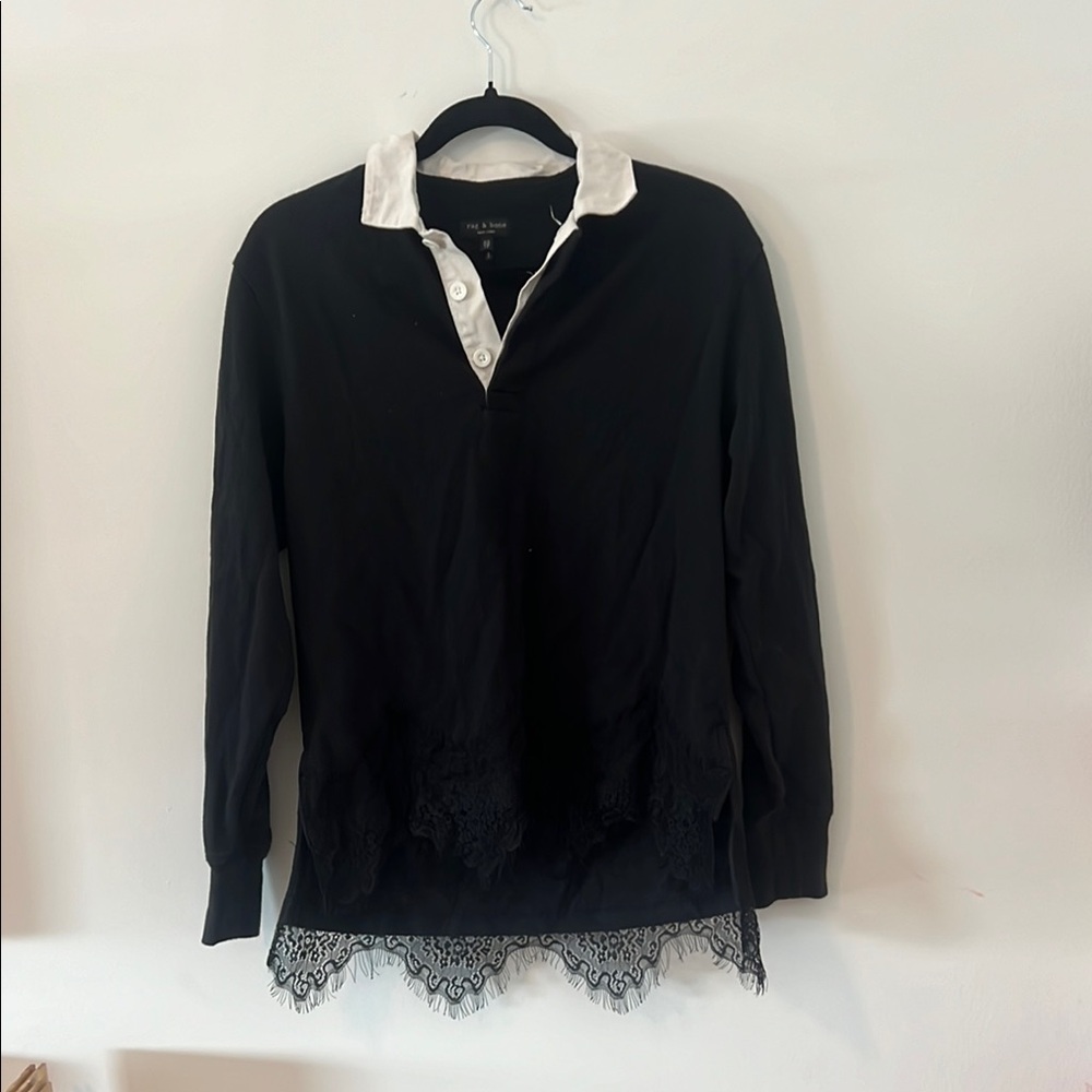 rag & bone Black and White Long Sleeve Button Down Shirt